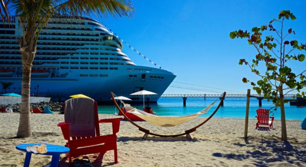 ocean cruise ship near land