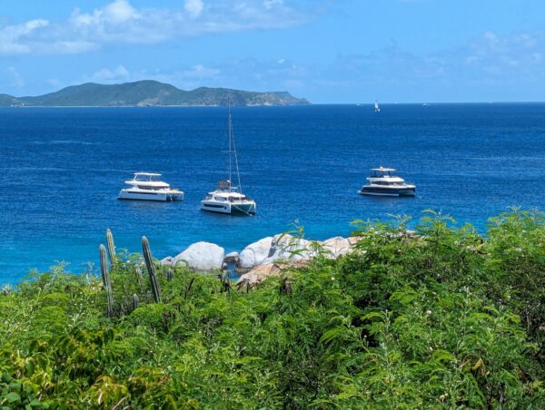 catamaran and motor yacht boats in the waters of the British Virgin Islands