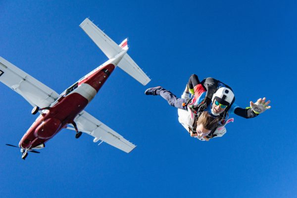 two people skydiving