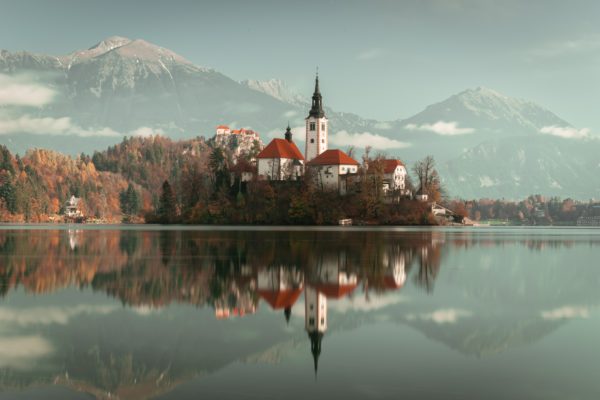 Fall Foliage Views in Lake Bled, Slovenia