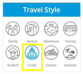screenshot of "cruise" travel style filter selection on yonder travel insurance quote results page