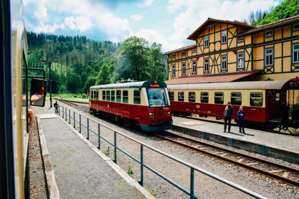 Traveling through the beautiful Harz, Germany with a old trains by the HSB (Harzer Schmalspurbahnen)