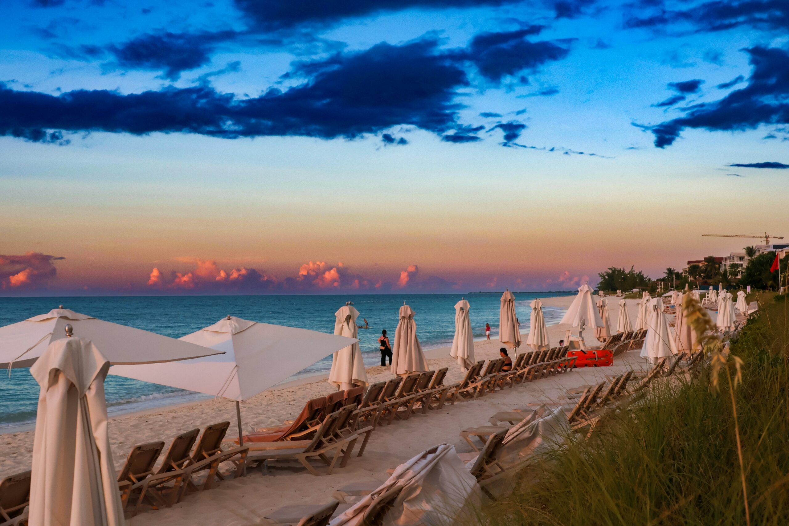beach with beach chairs in Turks and Caicos
